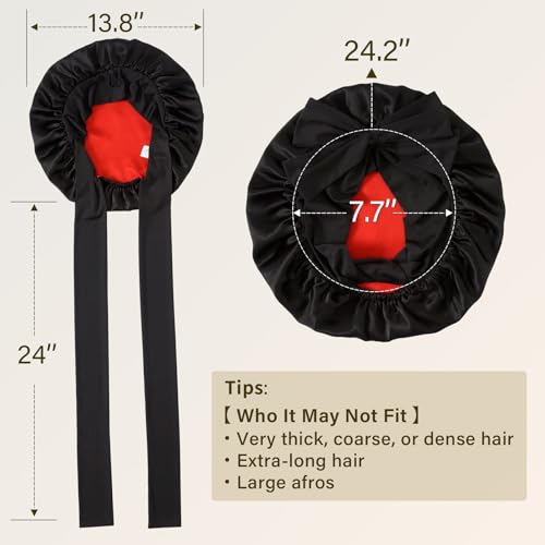 ZIMASILK 100% Mulberry Silk Bonnet for Sleeping Women Long Hair Double Layer Silk Hair Wrap with Tie Band Stay On Head (1Pc, Black) - color: Black