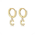 14K Gold Plated Cubic Zirconia Initial Earrings Delicate Small Hoop Earrings Hypoallergenic Letter Earrings for Women - style: C