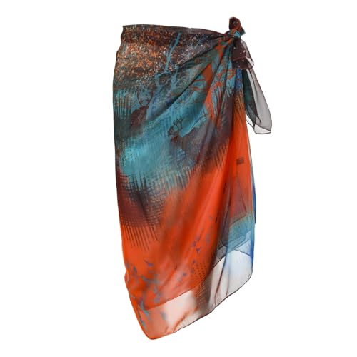 Womens Sexy Bohemian Floral Beach Cover Up Sarong Wrap Swimsuit Beachwear - color: Burnt Orange