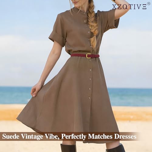 XZQTIVE Women’s Braided Suede Belt – Adjustable Woven Waist Belt with Gold Buckle for Dresses, Jeans & Casual Outfits - color: Burgundy, size: XX-Large: fits waist from 45"-49"