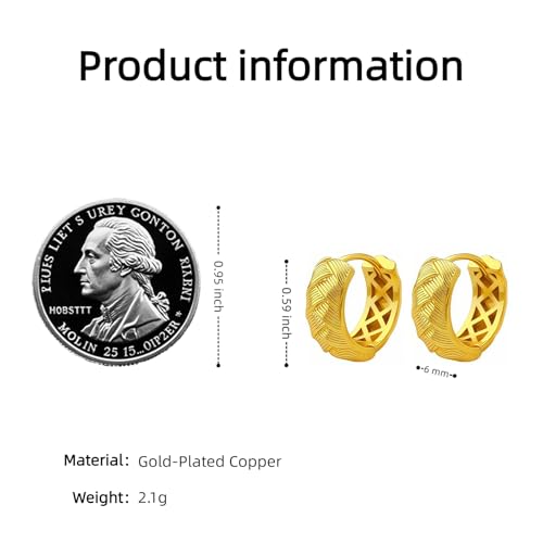 Small Chunky Huggie Hoop Earrings for Women - 18K Gold Plated Boho Ethnic, Hypoallergenic Dainty Vintage Gifts for Women - color: Braided pattern