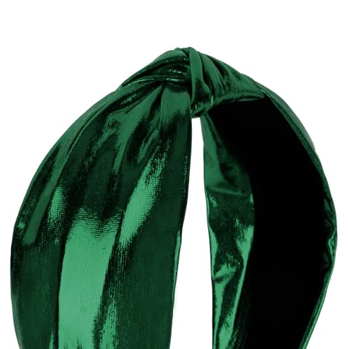 YISSION Metallic Green Knotted Headband for Women, Wide Twist Shiny Fabric Hairband, Fashion Hair Accessory for Everyday Wear, Parties, and Travel - color: Green