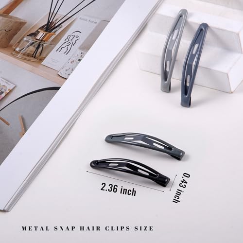 16 PCS Snap Hair Clips Metal Barrettes for Women Non Slip Barrettes for Thick and Thin Fine Hair,Bright Black Multiple Gray,2.36 x 0.43 Inches. - color: Bright Black Multiple Gray