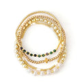 4pcs Gold Beaded Pearl Bracelets Set for Women Multi Layer Versatile Stackable Stretch Cuff Sparkly Stone Crystal Gemstone Jewelry Birthday Gifts - color: Green Agate