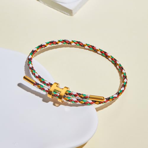 AIMADE Bracelets for Women Adjustable Charm Bracelet, 18k Gold-plated Buckle Design Titanium Steel Wire Rope Women's Gift Jewelry - color: Multicolour-B