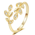 Gold Rings for Women Non Tarnish, 18K Gold Plated Trendy Stackable Gold Rings, Adjustable Open Statement Rings with Cubic Zirconia - color: Leaf Rings
