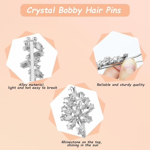 10 Pieces Rhinestone Hair Clips, Crystal Bobby Hair Pins Decorative Rhinestone Hair Barrettes for Wedding, Leaf Feather Sunflower Hair Clips Metal Hair Accessories for Women,4 Styles (silver) - color: silver