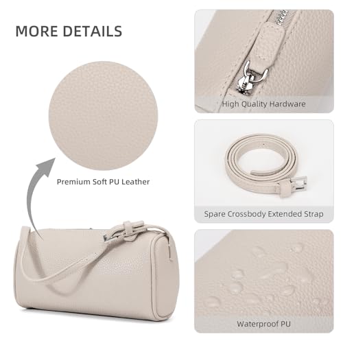 KouLi Buir PU Leather Crossbody Purse for Women Trendy Small Barrel Hobo Shoulder Handbag Lightweight Daily Purse - color: Beige