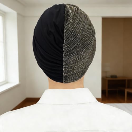 XYIYI Chemo Headwear Turban for Women, Cancer Patients Head Wrap Cover Hat for Hair Loss - color: Black Gold