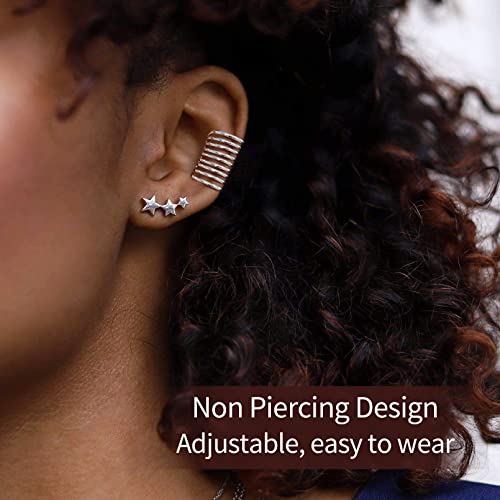 ChicSilver 925 Sterling Silver Ear Cuff Earrings Non Piercing Clip on Cartilage Cuff Earrings for Women - style: E: Multi Lines