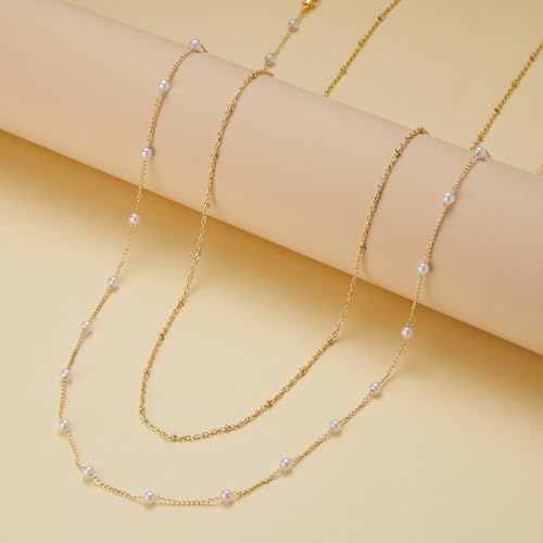 Belly Waist Chain Beads Pearl Coins Layered Belly Chains Boho Gold Plated Sexy Bikini Body Chain Adjustable Jewelry for Women - style: B- 4mm pearl