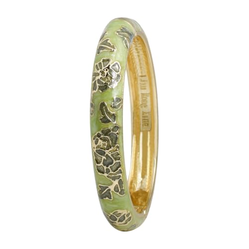 Vintage Flower Cuff Bangles Gold Plated Cloisonne Chinoiserie Peony Floral Elegant Bracelet Gifts For Women - color: dark green