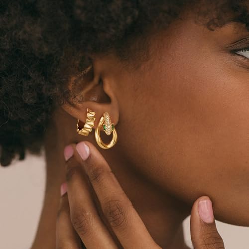 MYEARS Women Earrings Gold Huggie Hoop 14K Small Simple Hypoallergenic Everyday Jewelry - style: Frill