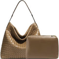 JINMANXUE Women Boston Bag, Woven Hobo Tote Handbag and Purses, Female Satchel Messenger Bags, Fashion Shoulder Crossbody Bag - color: Khaki