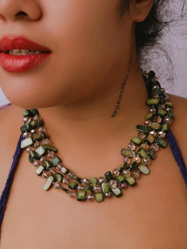 MINACHI Colorful Irregular Beaded Long Necklace, Coated Reflective Glass Beads, Bohemian Vintage Chunky Costume Jewelry for Women - style: Necklace R21-055