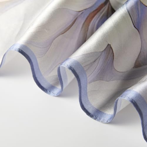 100% Mulberry Silk Neck Scarf 21''x21'' Small Square Hair Scarf for Women Men Lightweight Bandana Envelope Package - color: Big Flower-purple