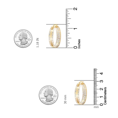 LeCalla 925 Sterling Silver Hoop Earrings for Women | 14K Gold-Plated & Rose Gold-Plated Diamond-Cut Hoop Earrings | Textured Click-Top Hoops Earring Jewelry - color: Silver DC Textured-30MM