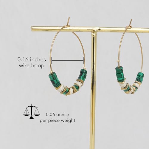 Natural Stone Beaded Hoop Earrings for Women, Boho Handmade Lightweight Hypoallergenic Trendy Summer Beach Accessories Fashion Jewelry Gift - color: Green