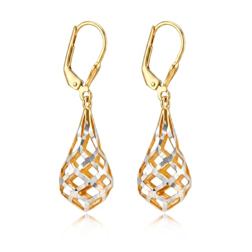 LeCalla 925 Sterling Silver Filigree Dangle Earrings for Women | Gold, Rose Gold & Rhodium Plated Diamond-Cut Filigree Drop Earrings | Lightweight Earrings Jewelry Gift - color: Yellow-Gold Diamond-Cut Teardrop