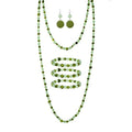 Trendy Infinity Wrap 60’’ Long Statement Necklace, Earrings and Bracelet Set - Hand Knotted Versatile Crystal and Shell Beads Strand Necklace and Chunky Beaded Stretch Bracelet Stack – Jewelry Set Gift for Women - color: green