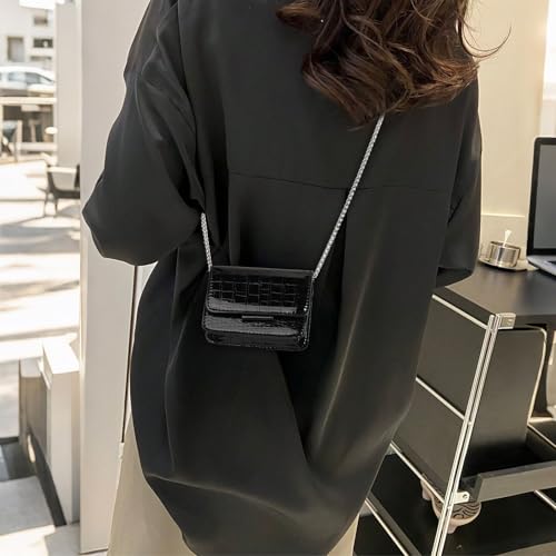 Sightor Silver Mini Crossbody Bag for Women, PU Leather Small Evening Purse, Dressy Clutch Handbag for Nightclub Parties - color: Black
