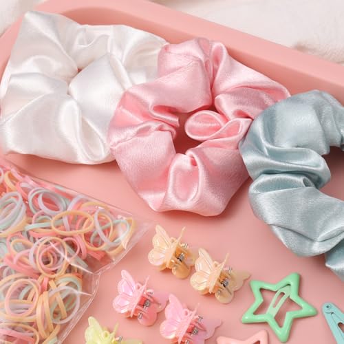 Rosvia 533PCS Hair Accessories Set for Girls,Mini Butterfly Hair Clips and Elastic Hair Ties,Satin Silk Scrunchies,Hair Kit for Toddler Girls - color: Multicolor-3