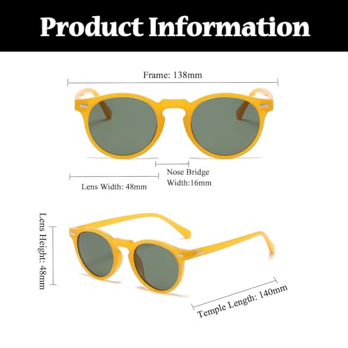 LJCZKA Round Polarized Sunglasses for Men Women Retro Small Face Sunglasses Polarized Vintage Sun Glasses UV400 Protection - color: Yellow Green