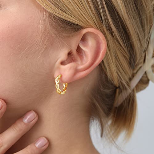 Senteria 925 Sterling Silver Post Hoops Earrings for Women Lightweight Twisted Hoop Earrings With Cubic Zirconia Hypoallergenic Silver Hoops Earrings (20/30/40/50/60MM) - color: gold-20mm