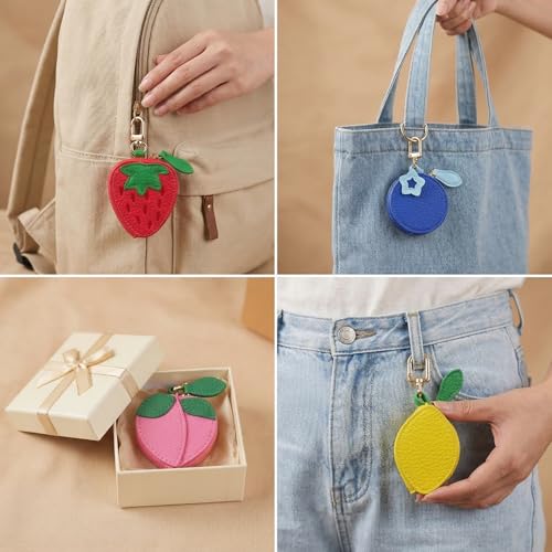 Coin Purse Keychain for Women, Cute Mini Leather Bag Charm & Coin Pouch, Small Fruit Wallet Keychain with Zipper - color: Mango