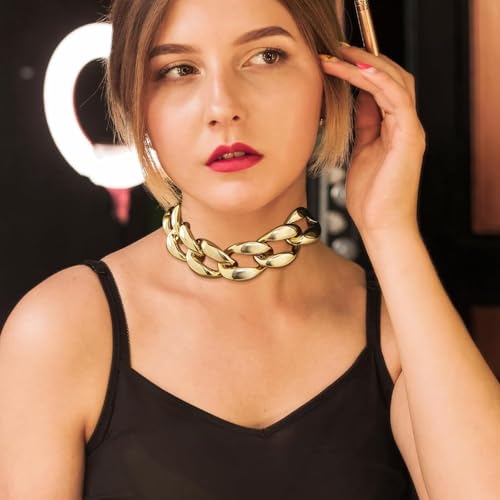 Chunky Chain Necklaces Women Statement Collar Necklace Gold Flat Snake Chain Choker Ribbed Design for Party, Dress Jewelry Gifts - color: A6