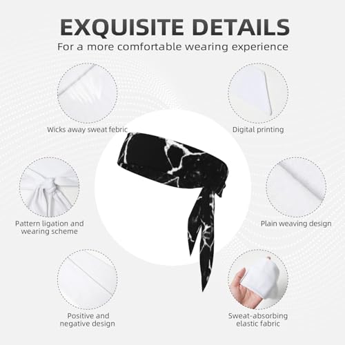 Sports Head Tie Westie Dogs Beach Summer Tropical Tie Sweatband Headband Men Women Elastic Bandana Adjustable Non-Slip Moisture Wicking for Running Football Yoga Workout Athletic Hair Ninja Head Band - color: Marble Print Black White