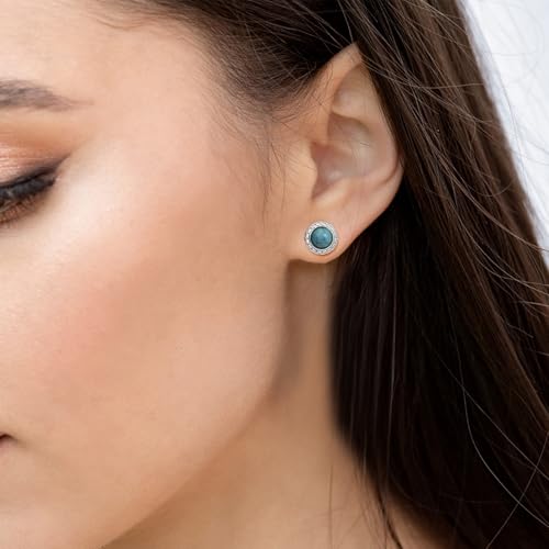 Tibetan Turquoise Earrings 925 Sterling Silver Post Stud Boho Gemstone Hypoallergenic Handmade Earrings for Women Trendy Fashion - style: Round B