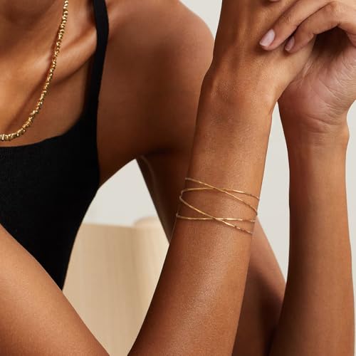 Giovanchi 5 Pieces Arm Cuff Upper Arm Band Cuff Bracelets for Women Adjustable Armband Set - style: B-Gold