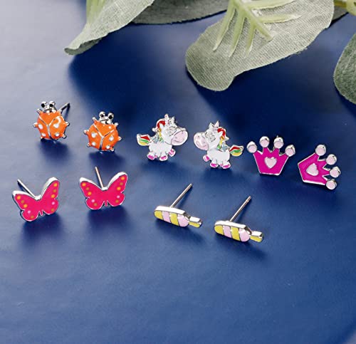 33 Pairs Stainless Steel Cartoon Earrings for Girls - Hypoallergenic Colorful Stud Earing Set, Mix & Match Cute Earring for Teens, Kids, Doll Dressup Accessories - style: #4-Charming