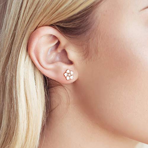 Pink Flower Earrings for Women, 925 Sterling Silver Stud Earrings, Cute Plumeria Earrings For Women, Cherry Blossom Hypoallergenic Stud - color: *White