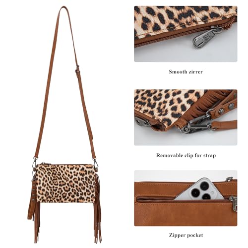 Montana West Western Purse for Women Crossbody Bag Wristlet Clutch Purse - color: A3 Leopard Brown