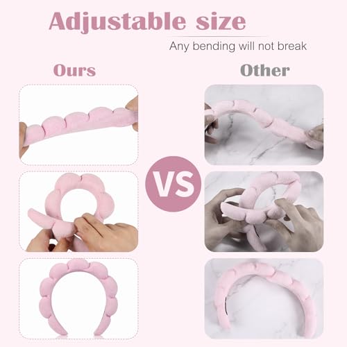 Ztomine Spa Headbands, Set of 2, Terry Cloth Headband Face Wash Headband Combo Pack - Puffy Makeup Headbands for Face Washing, Mask (Dark khaki + pink) - color: Dark khaki + pink