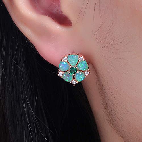 CiNily Flower Earrings,Opal Stud Earrings Sterling Silver or White Gold/Rose Gold Plated Ladies Flower Stud Earrings Cute Unique Earrings for Girls - color: green
