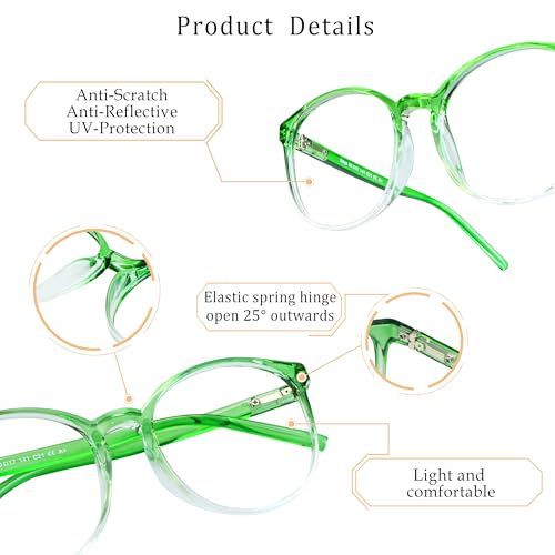 LifeArt Round Blue Light Blocking Glasses, Computer Glasses, Gaming Glasses, TV Glasses for Women Men (Clear Green, No Magnification) - color: 16_days_clear Green, size: +0.00(No Magnification)