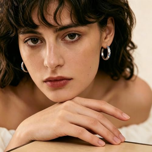 Parmuz 925 Sterling Silver Earrings Hoops for Women Ladies Simple Lightweight Twisted Medium Hoop Earrings With Cubic Zirconia Hypoallergenic Jewelry for Her - color: shining butterfly earring