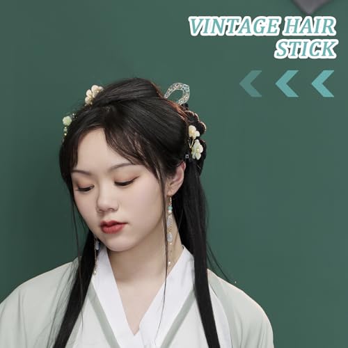 Toyvian 2pcs Vintage Rhinestone Hair Stick Double Prong Dovetail Hairpin Clips for Women Elegant Hair Forks Oriental Style for Weddings Parties and Casual Wear