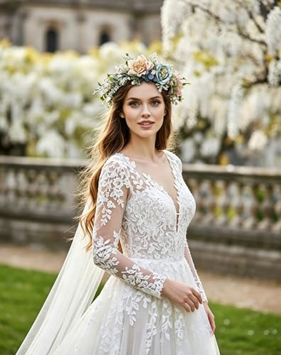 Vivivalue Fairy Floral Crown Woodland Elf Flower Headband Elven Wreath for Women Halloween Wedding Cosplay Photo Props - color: M