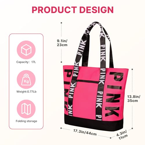 Boomistry Travel Tote Bag for Women, Large Waterproof Beach Bag for Daily | Large - color: Rose Red