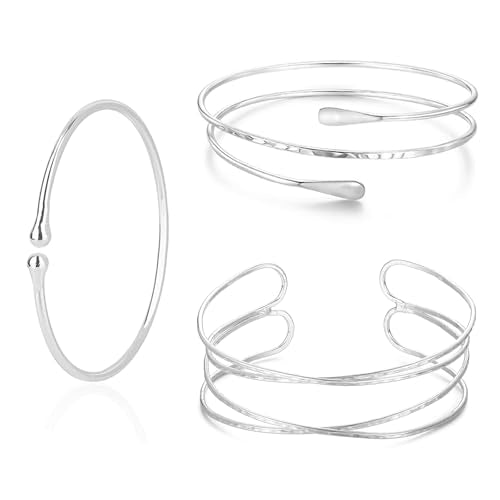 YVVLEE 3Pcs Arm Cuff for Women Open Upper Coil Bangle Bracelets Armlet Gold Silver Adjustable Armband Arm Bracelet Set - color: D