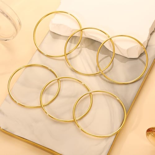 Sterling Silver Bangle Bracelets for Women,Fashion Jewelry Simple Adjustable 925 Silver Cuff Bangles for Women Mom Wife Valentine Mothers Day Gift - color: Gold 6 pieces