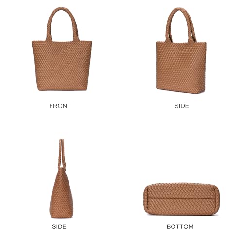 BAGOK Woven Tote Bag for Women, Handwoven Vegan Leather Shoulder Bag with Clutch, Large Tote for Work, Travel & Beach - color: Brown