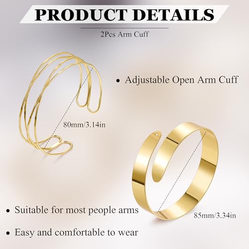 2Pcs Arm Cuff Gold Upper Arm Cuff for Women Adjustable Upper Arm Bracelets Open Irregular Arm Bangle Minimalist Coil Swirl Armlets Armband Jewelry - style: styleD gold