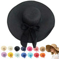 Women’s Straw Sun Hat Wide Brim Packable - Boho Beach Hat for Summer Vacation, Poolside Relaxation and Tropical Travel - color: Black