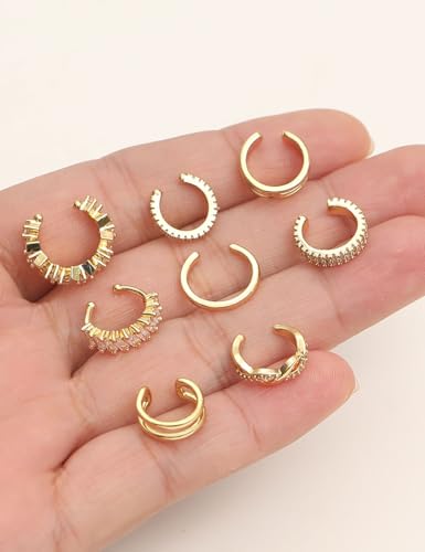 Tornito 16Pcs Ear Cuff Earrings for Women Non Piercing Ear Cuffs Cubic Zirconia Ears Clip on Earring Cartilage Helix Wrap Fake Earrings Jewelry Adjustable Gold Silver Plated - color: Gold