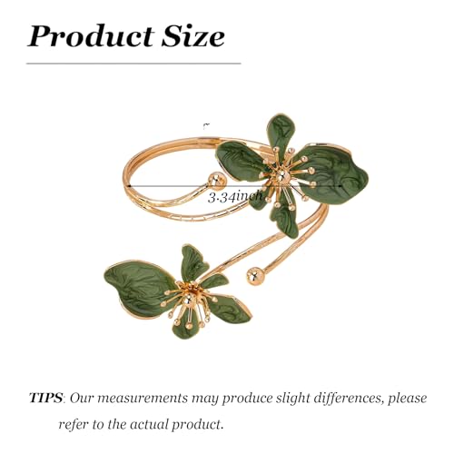 Arm Cuff Jewelry for Women Adjustable Flower Cuff Bangle Bracelet Gold Armband Upper Jewelry Gifts for Women Boho Western Accessories - color: A7:green flower